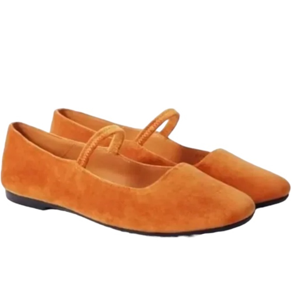 EVERLANE The Mary Jane Velvet Ballet Flats in Toasted Almond-Size 8.5